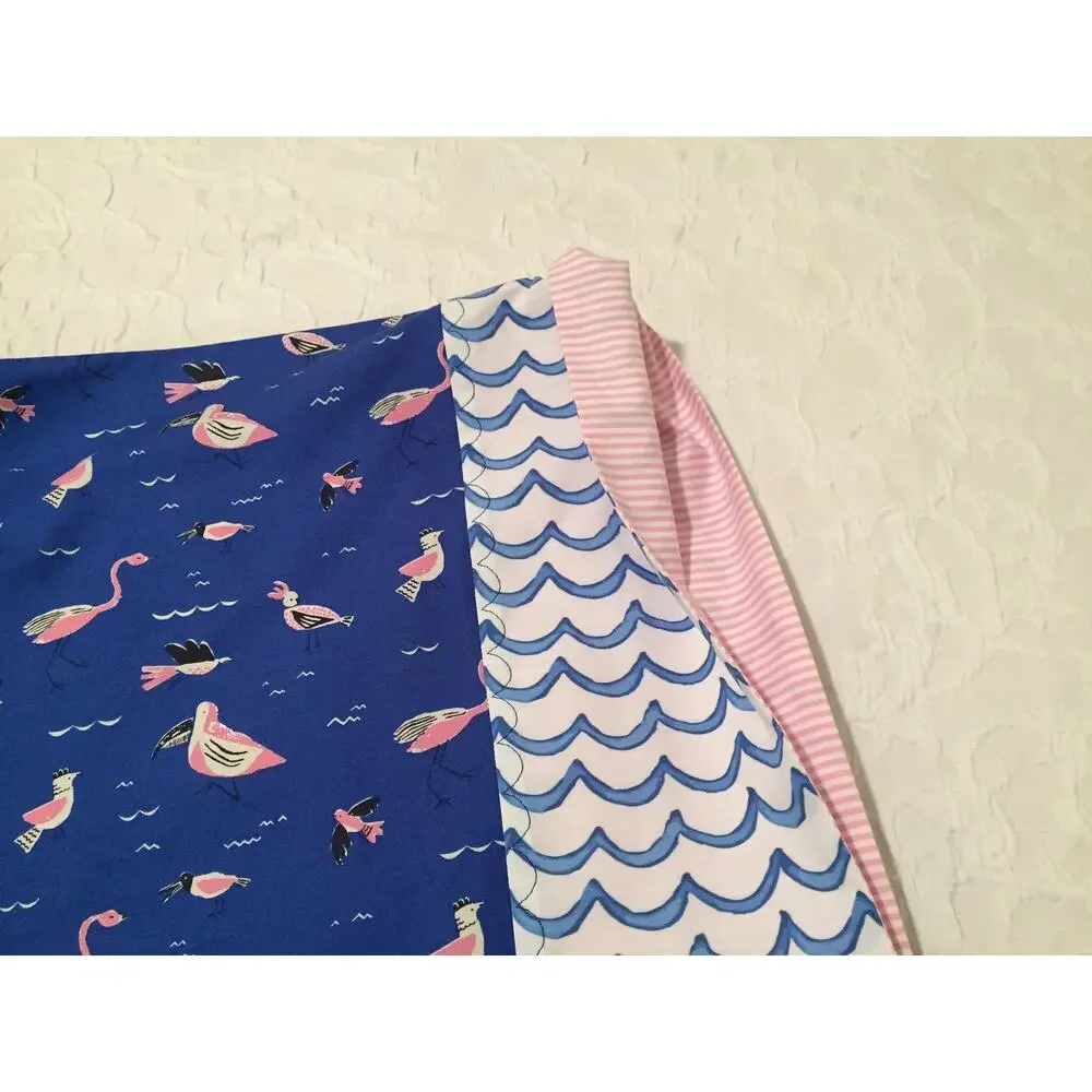 Handmade Pillowcase Set: Pink Shorebirds & Blue Waves